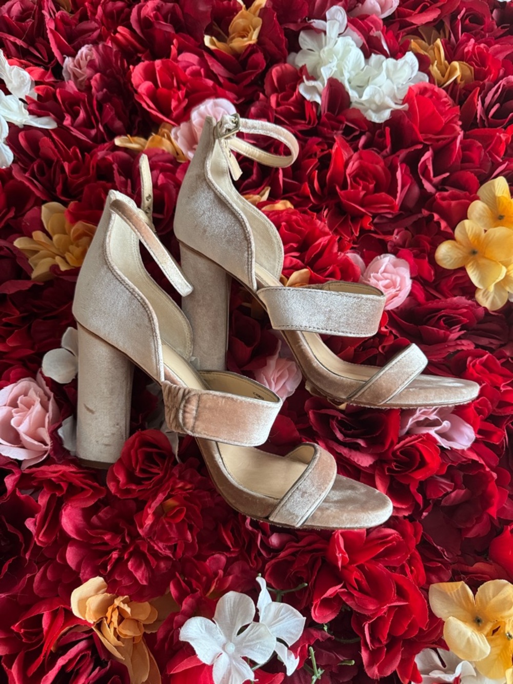 Vince Camuto Blush Velvet Block Heel Sandals